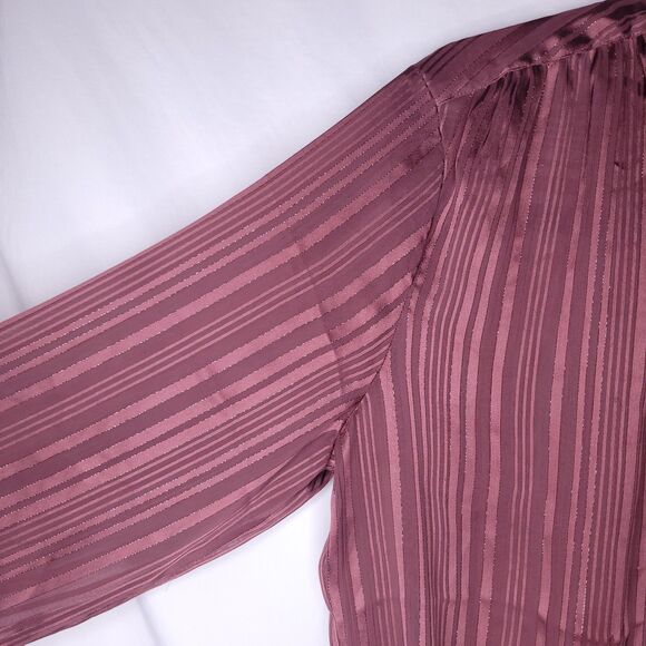 Express Portofino Shirt Womens Large Striped Burgundy Sheer Relaxed - Picture 3 of 11